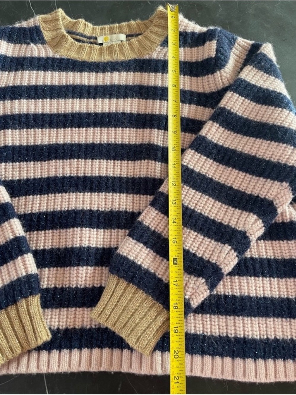 Boden Striped Sparkle Crewneck Sweater in Pink, Navy & Tan, Wool blend, Sz 8(M) - Picture 4 of 10